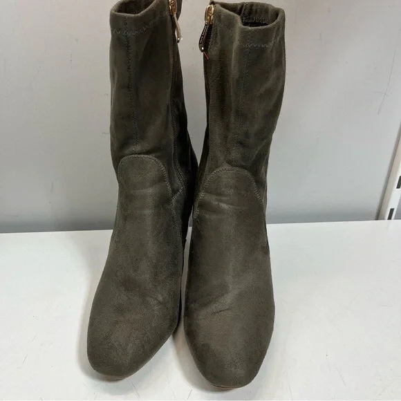 Olive Suede Ankle Boots with Clear Heel - Picture 3 of 4